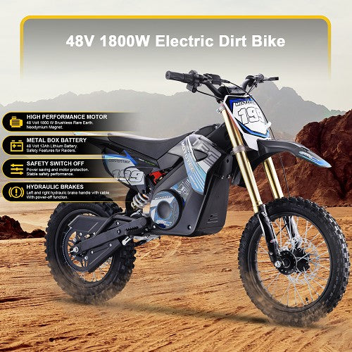 MotoTec 48v 1800w Pro Electric Dirt Bike Lithium Blue